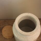 Mottled glazed stoneware mustard pot with cork stopper