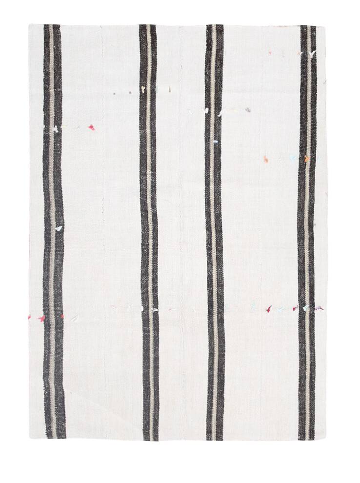5x7 Turkish Hand-Woven Beige & Brown Striped Kilim Carpet, 144x202Cm