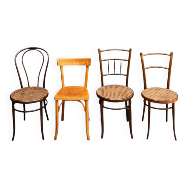 Ensemble de 4 chaises de bistrot 1900 dépareillées