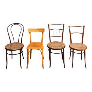 Set of 4 mismatched bistro chairs from 1900