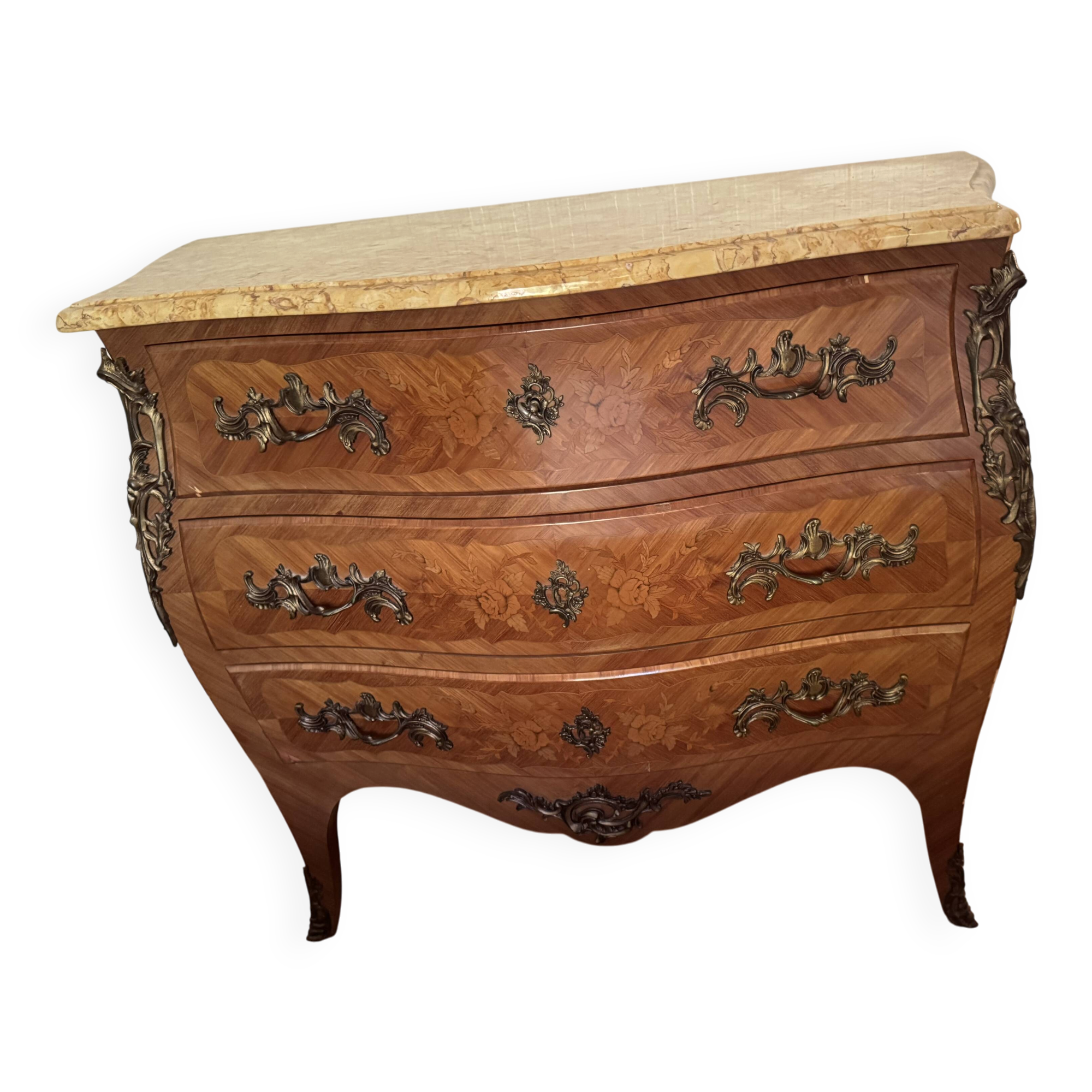 Chest of drawers with 3 drawers in rosewood and marble top.