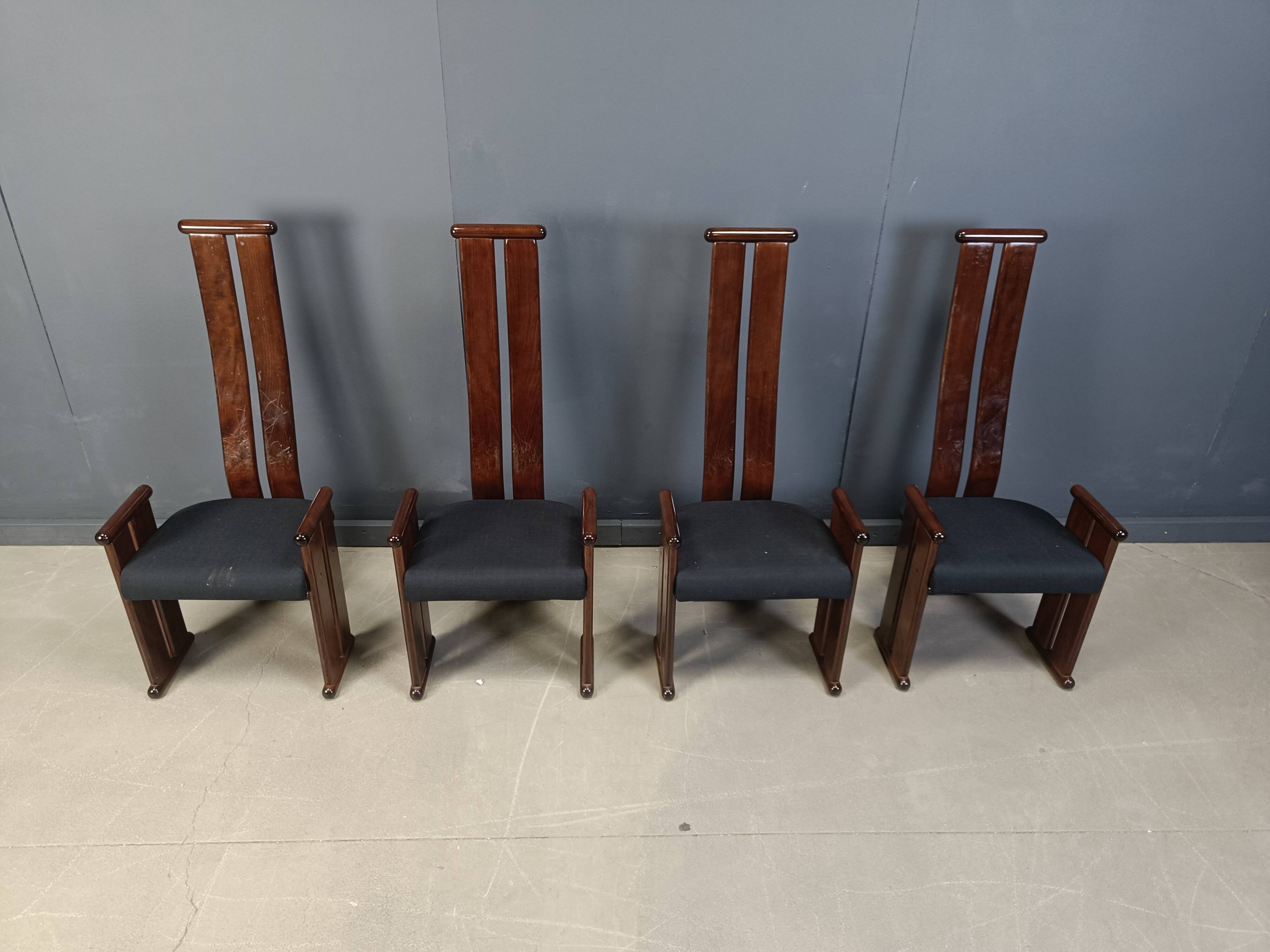 Post modern high back dining chairs, set of 4, 1970s