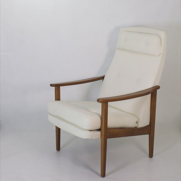 Scandinavian high-back armchair from the 1960s, adjustable headrest, restored