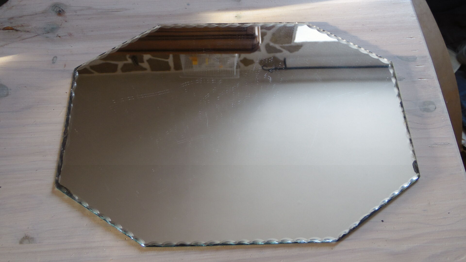 Beveled octagonal table mirror