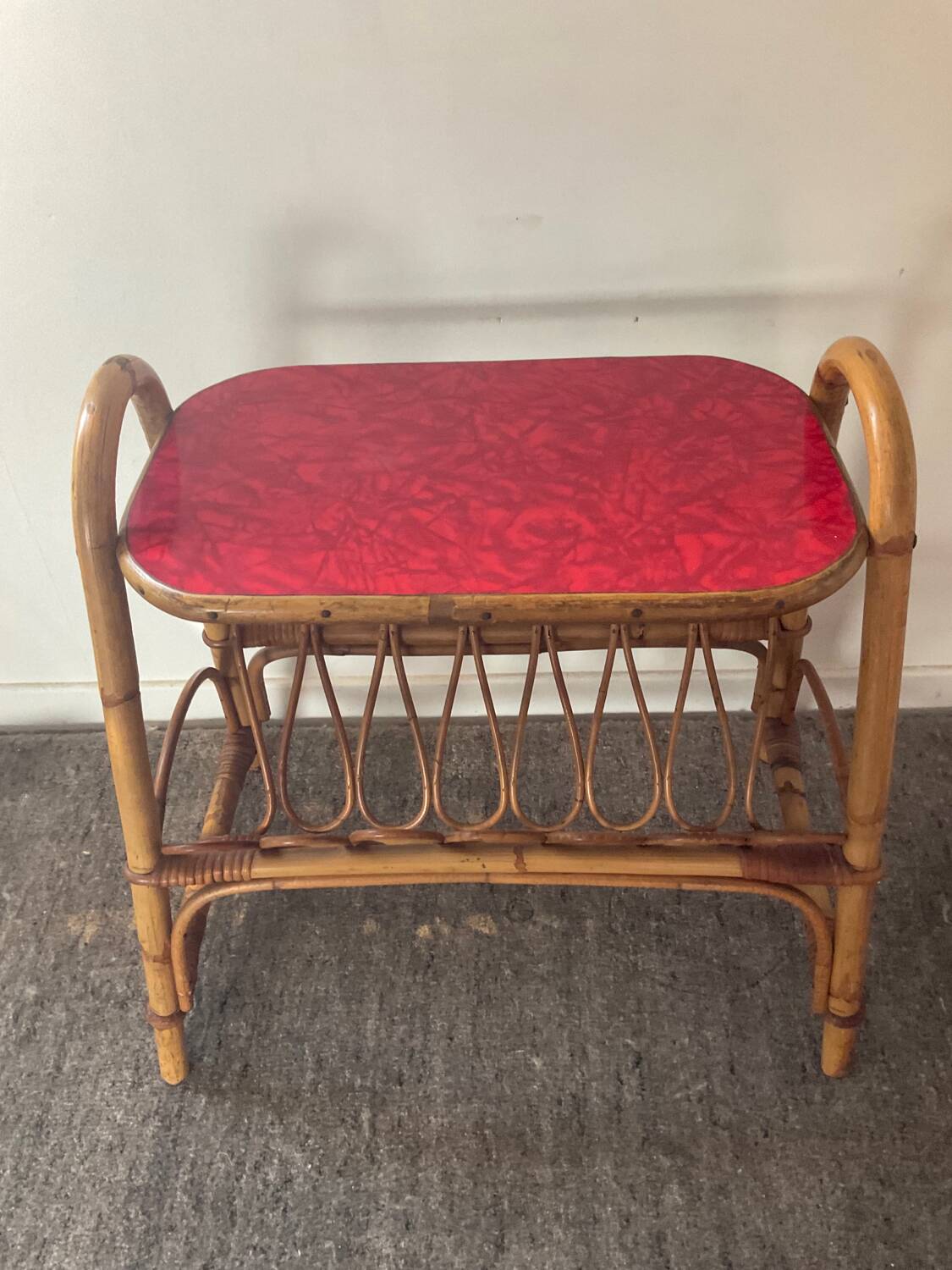 Side table with bamboo magazine holder from the 70s