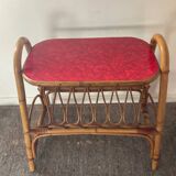 Side table with bamboo magazine holder from the 70s