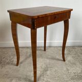 Small marquetry pedestal table with key storage
