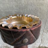 Rustic ashtray carved wood on vintage stand