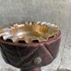 Rustic ashtray carved wood on vintage stand