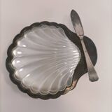 Complete Shell Butter Dish - Metal & Glass - Original Box - 1970s