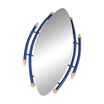 Asymmetrical postmodern blue mirror – Memphis style, 1980s