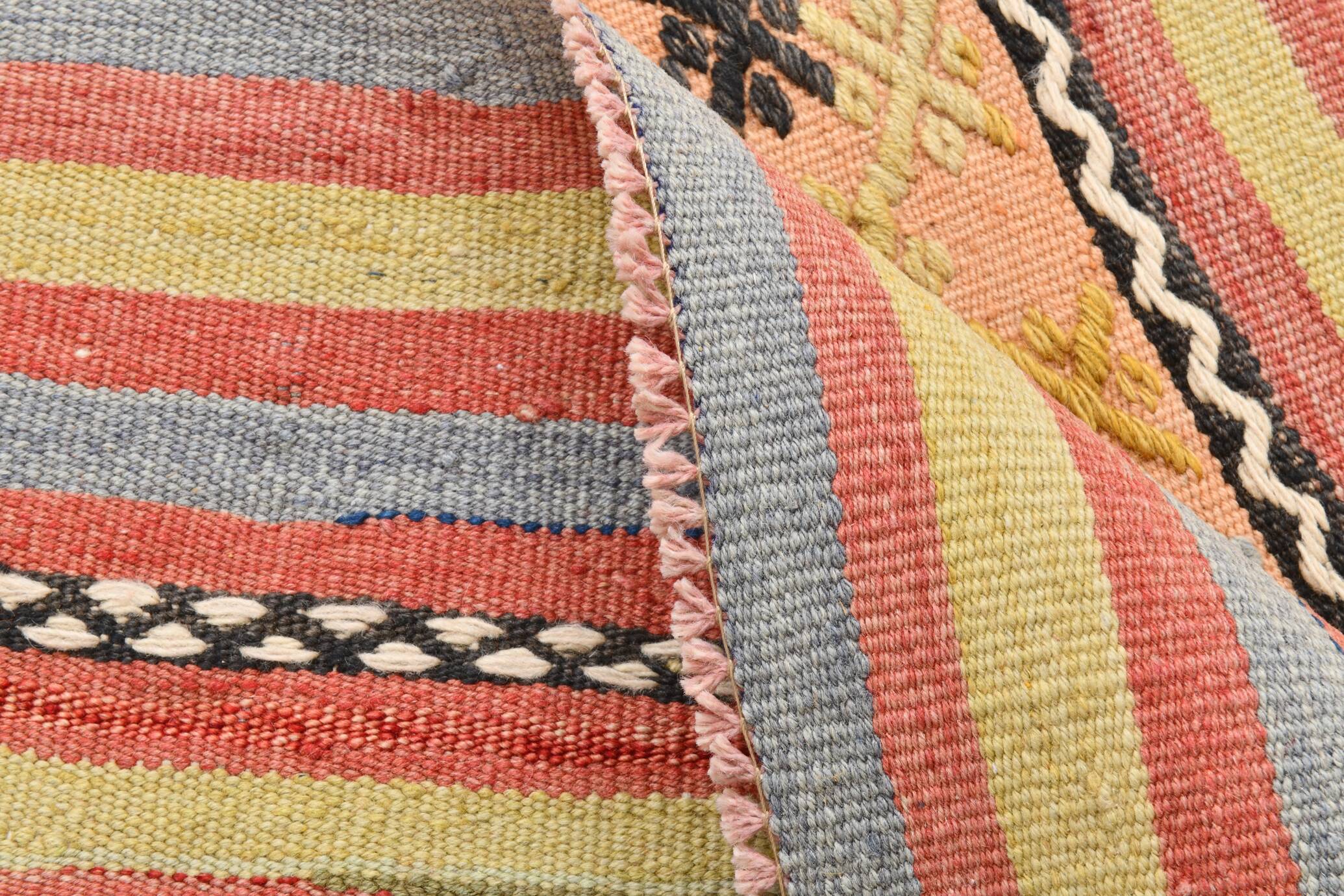 3x0 Blush Pink & Blue Striped Vintage Kilim Runner, Rugs For Bohemian Entry