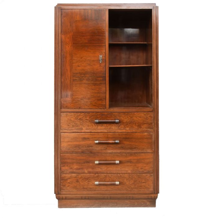 Bahut high art deco 1930 display case door shelf 4 rosewood drawers