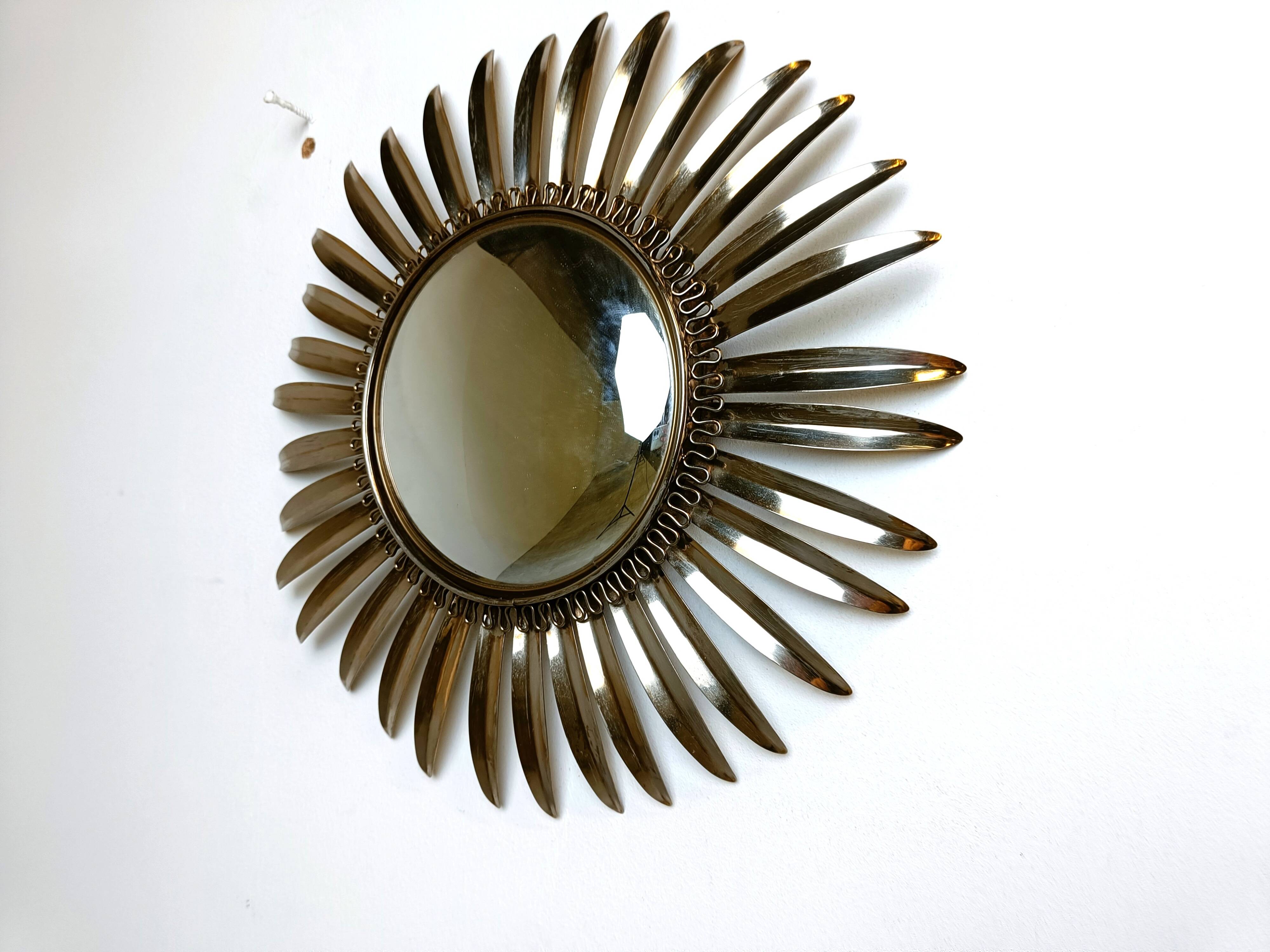 Vintage brass sunburst mirror, 1970s