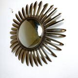 Miroir vintage en laiton à effet soleil, années 1970