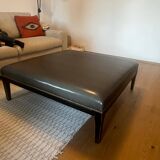 Footstool Hugues Chelalier Leather and Wood