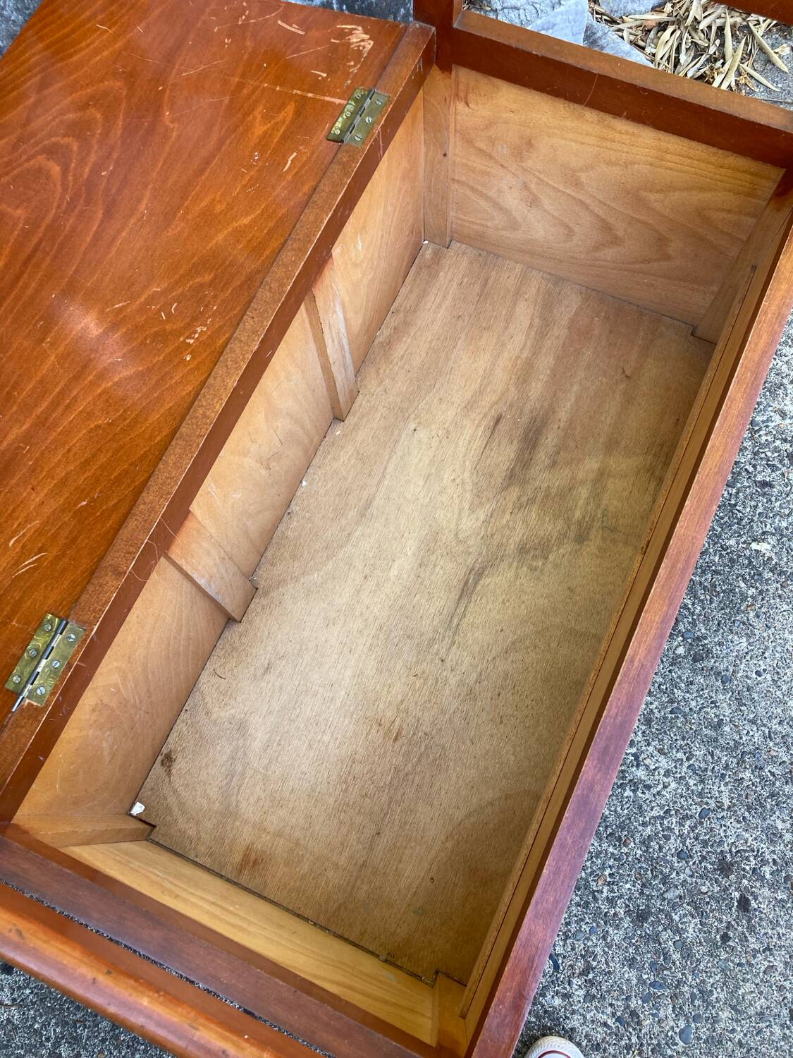 Vintage wood and rattan chest bench
