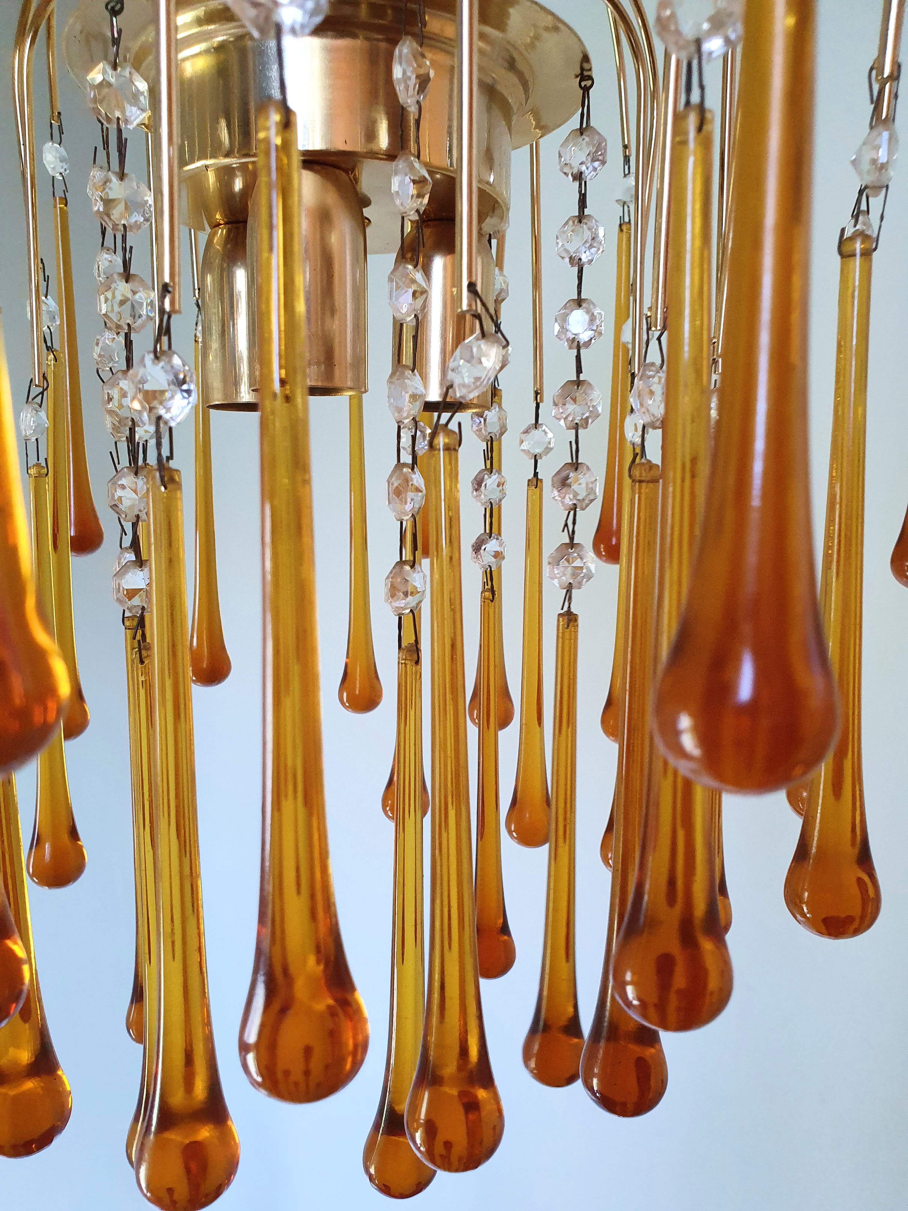 Orange water drop chandelier 70s