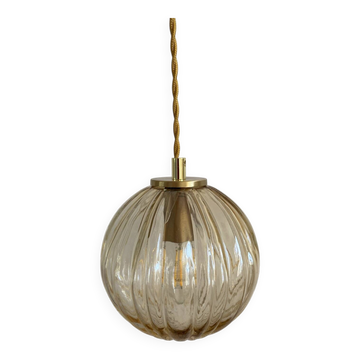 Vintage glass amber globe lamp