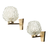 Pair of brass sconces, globes and glass, 50s
