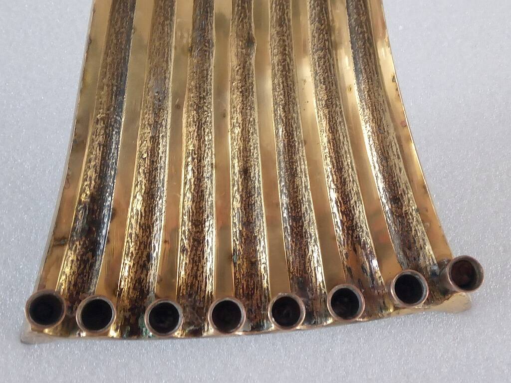Vintage Menorah 9 Candle Mid Century Brass Peacock Waterfall