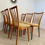 Lot of 6 old solid beech chairs, vintage design from the 60s, new fabric