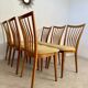 Lot of 6 old solid beech chairs, vintage design from the 60s, new fabric