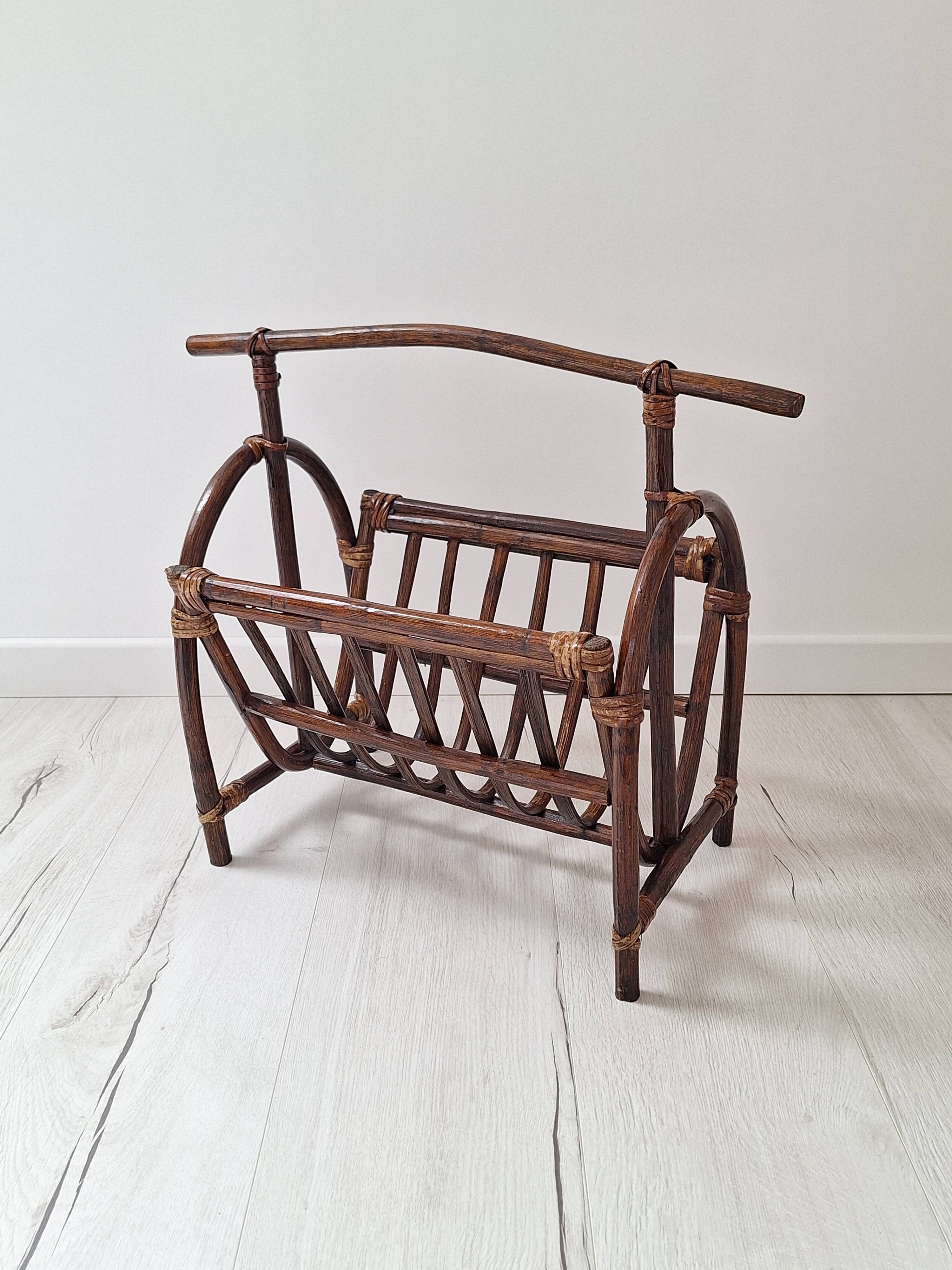 1970s rattan magazine rack
