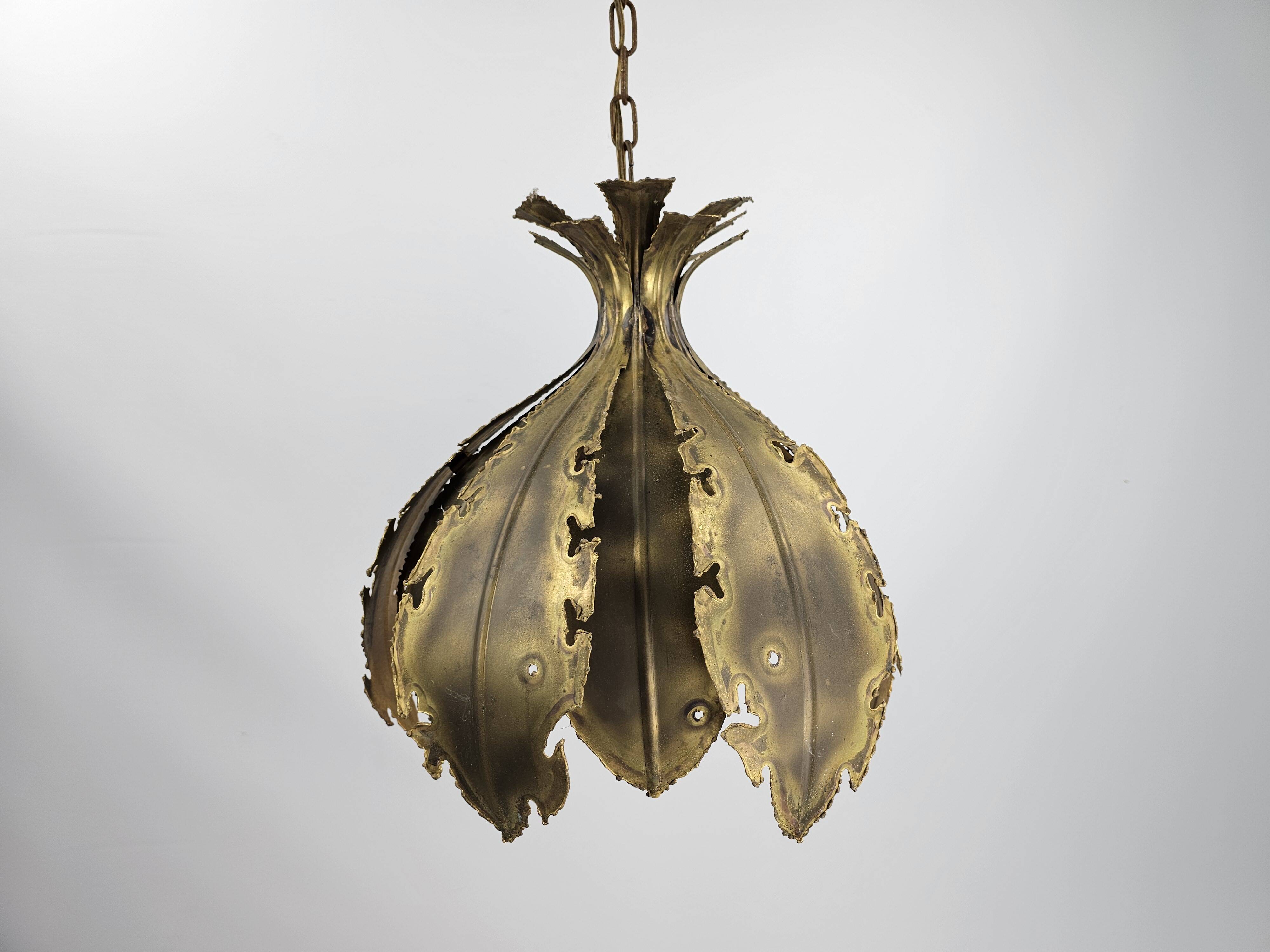 Svend Aage Holm Sørensen hanging lamp copper leaves brutalist