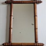 Miroir ancien de style bambou en bois tourné – fin XIXe siècle, 62 x 42 cm