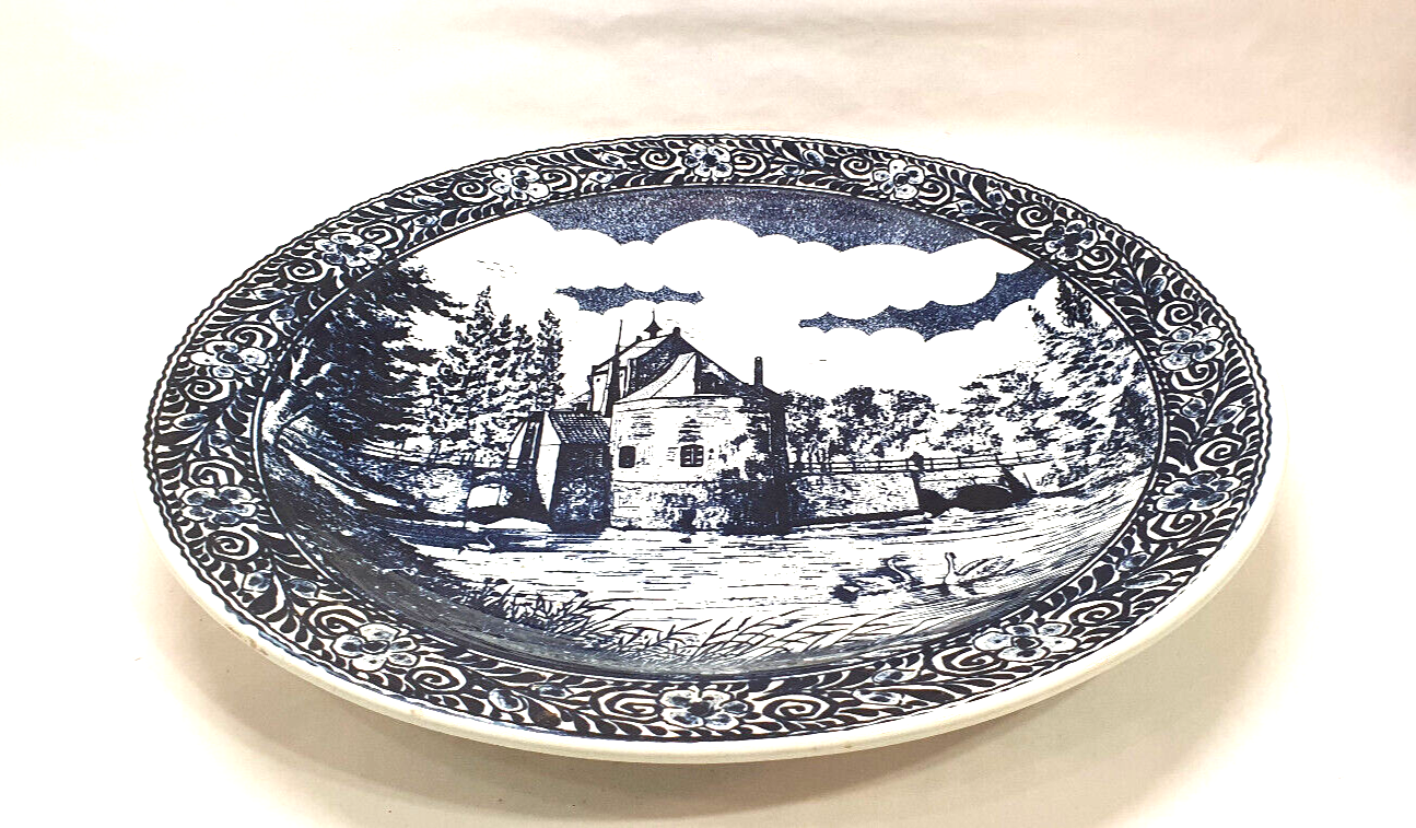 Large decorative plate decorations blue landscape diameter 40 cm