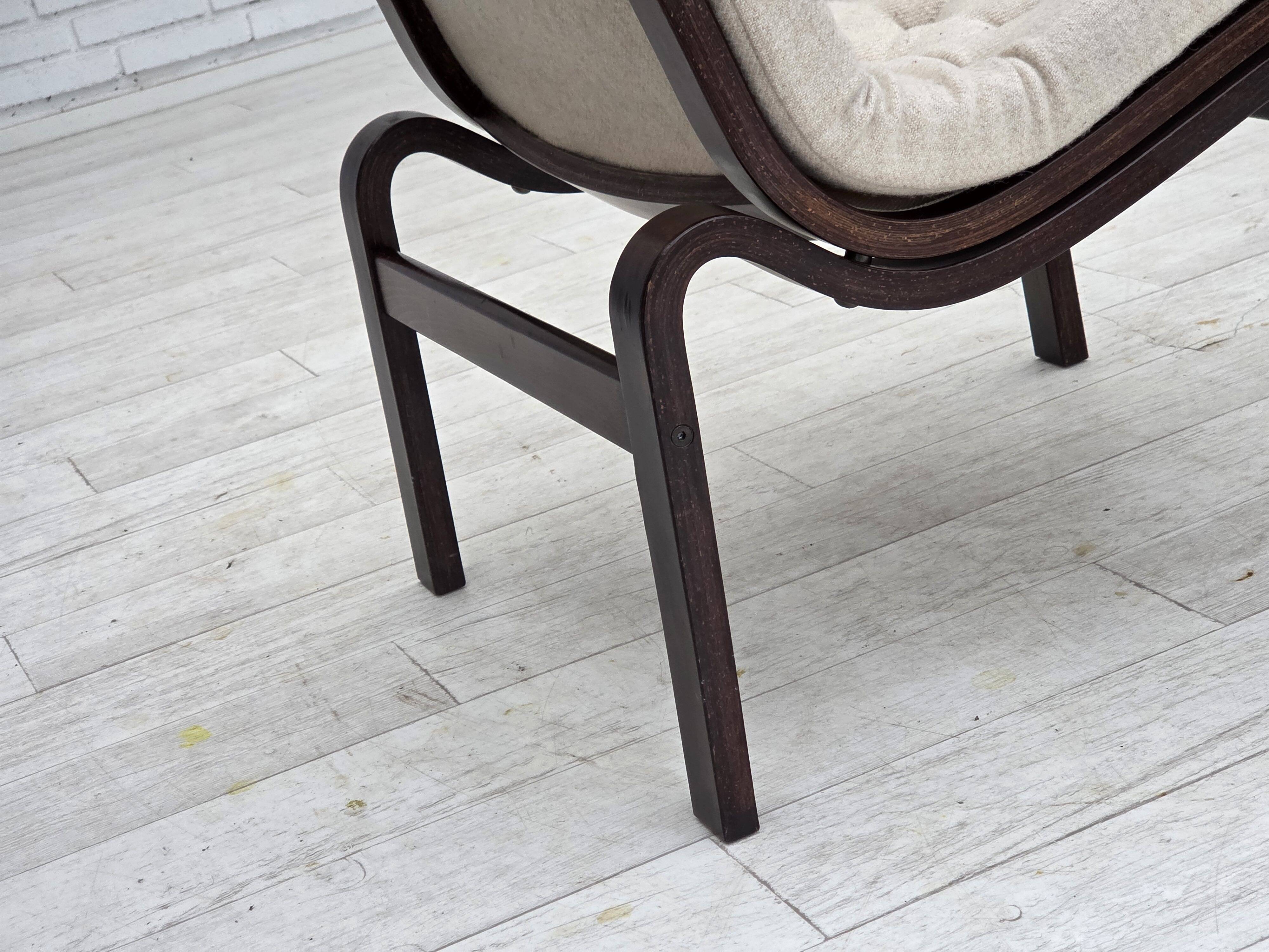 1970s, Scandinavian armchair, furniture wool, dark beech wood.