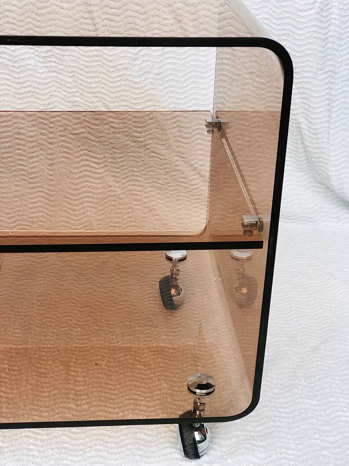 Vintage 1970 plexiglass trolley on wheels Michel Dumas