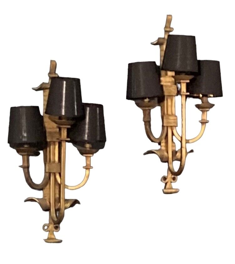 Paire d'appliques en métal doré