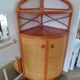 Rare-meuble d'angle-bois rotin bambou-années 70 -vintage-2 portes -bibliothéque étagère d'angle