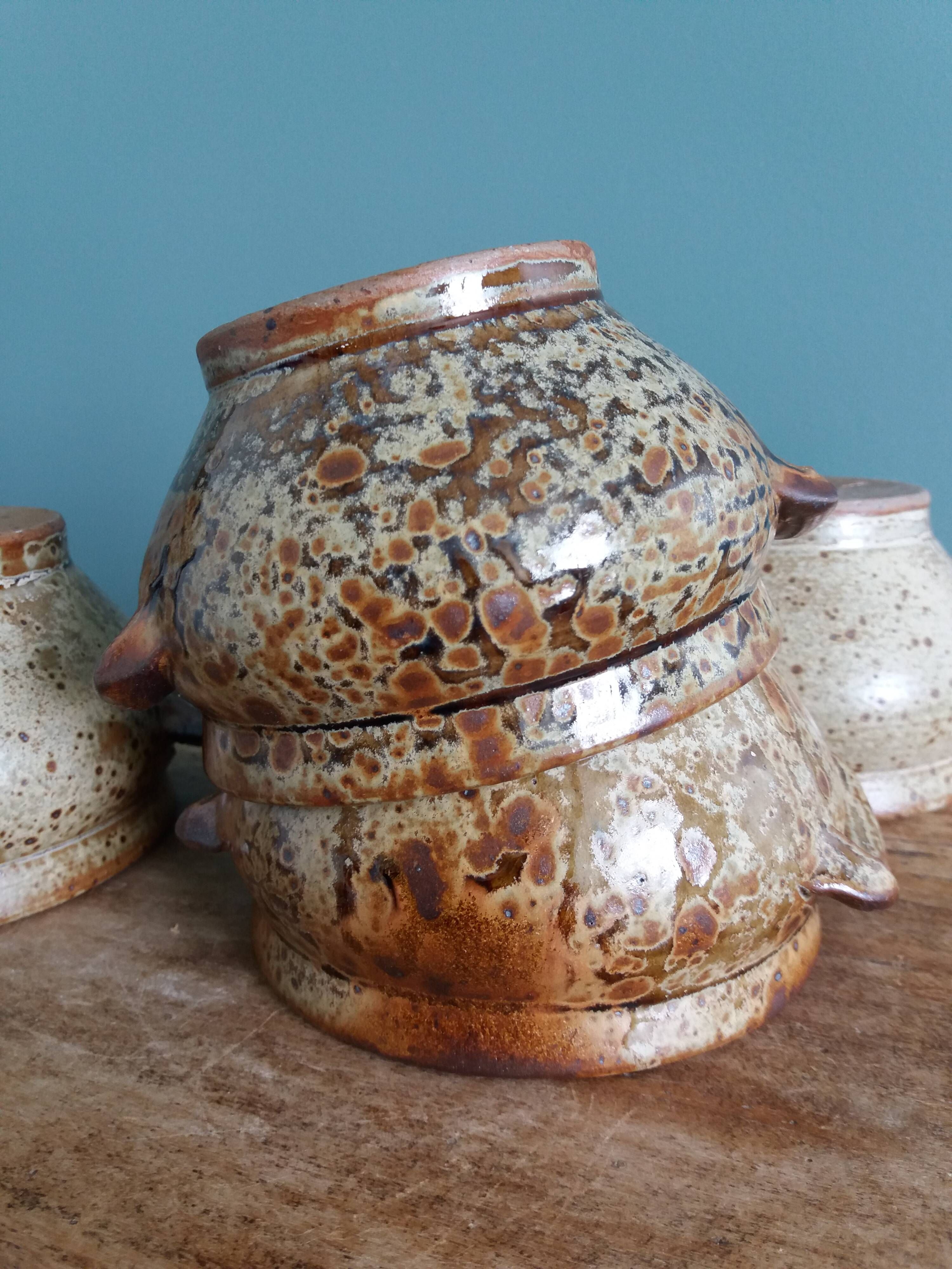 Soup bowls in Puisaye pyrite stoneware by Jean-Pierre Prud'homme