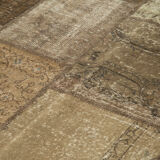 Handwoven oriental overdyed 196 cm x 304 cm brown patchwork carpet