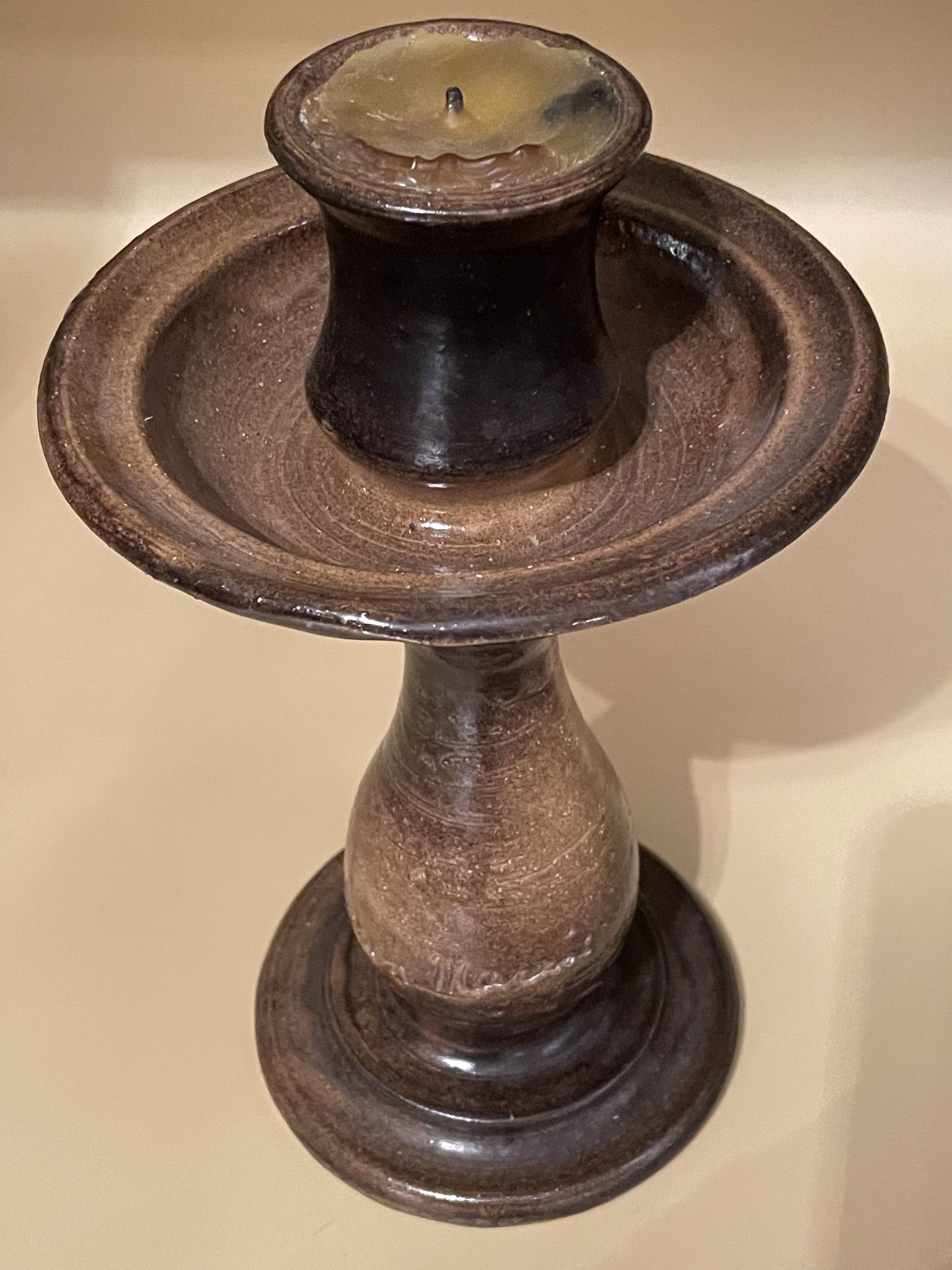 Terracotta candlestick by Jean Marais, Vallauris 1960