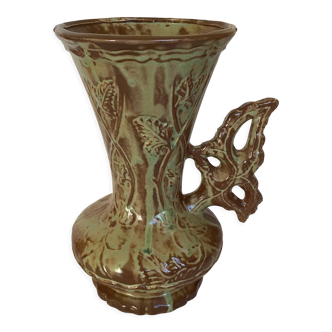 Old green brown ceramic vase