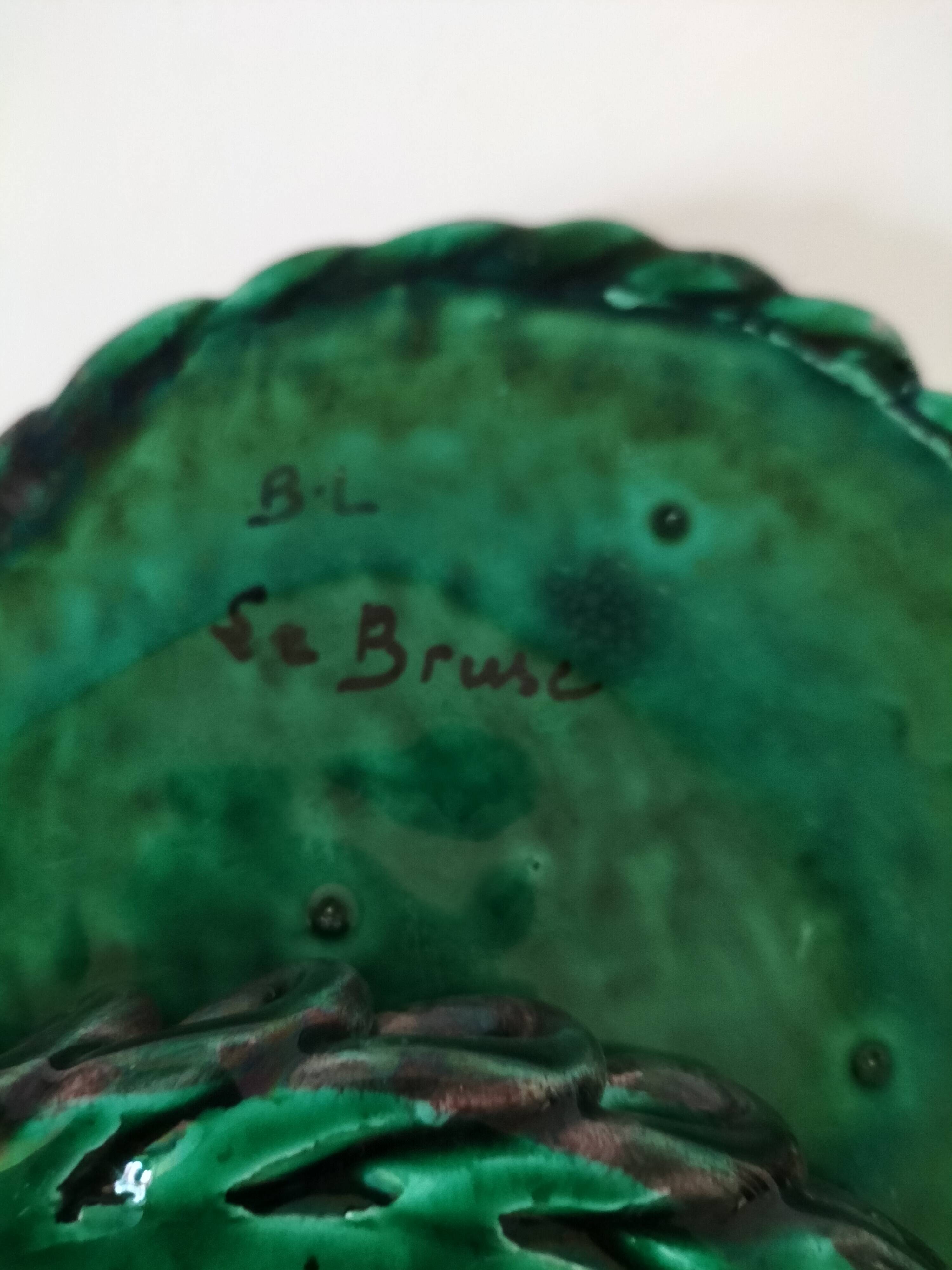 Pair of enamelled woven ceramic trinket trays signed BL, Le Brusc (Var)