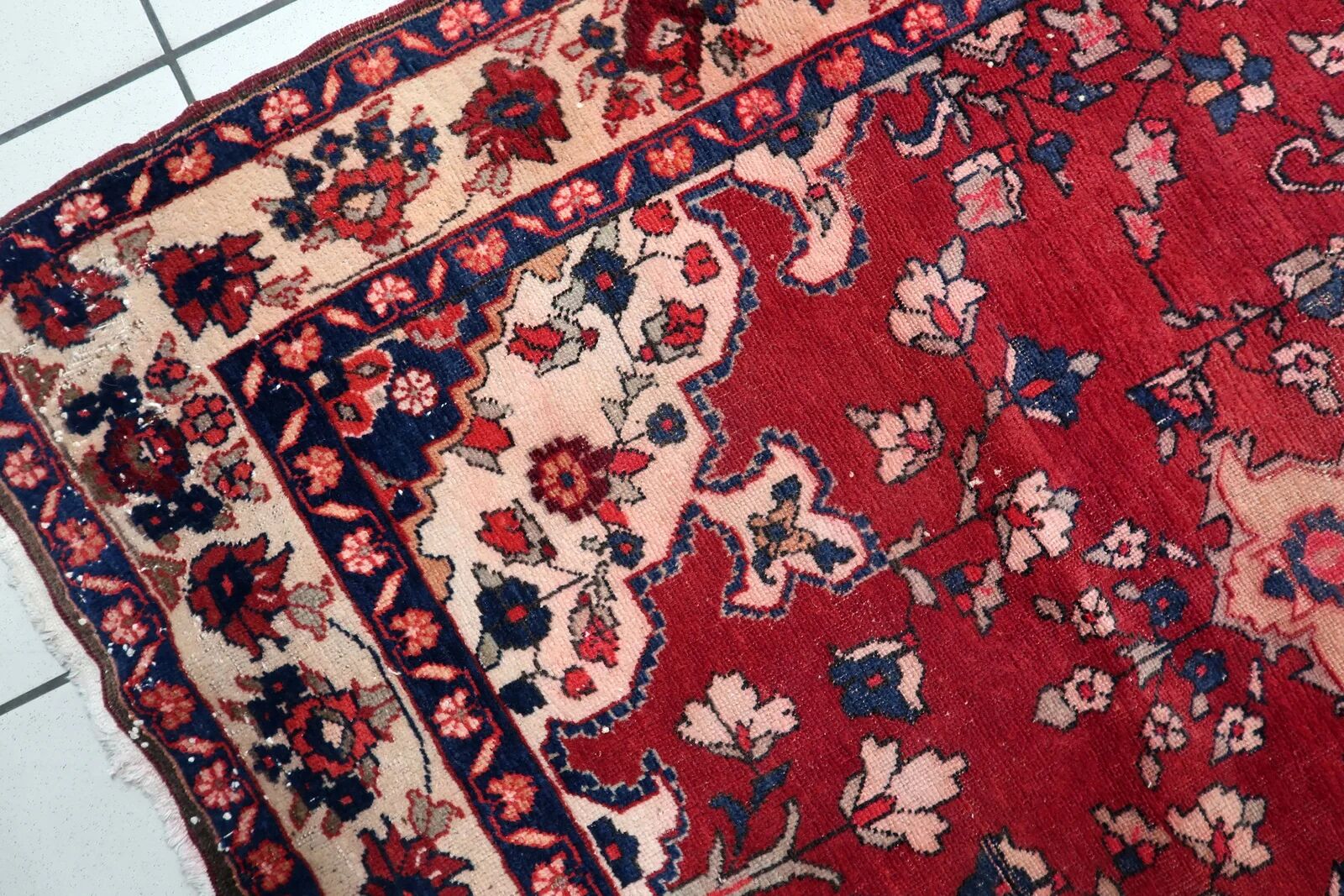 Antique handmade wool Malayer rug 4.9' x 8.6' circa 1920s - 1C1285