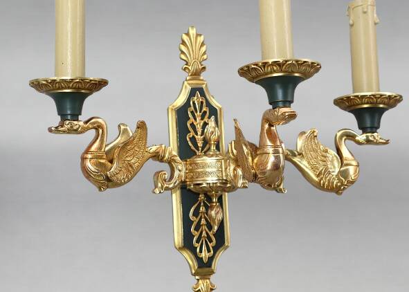 Pair of gold bronze wall lights in Empire style with three lights "Lucien Gau"