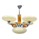 Lustre art déco restauré de 1930 en chrome, bois et abat-jours en verre crème