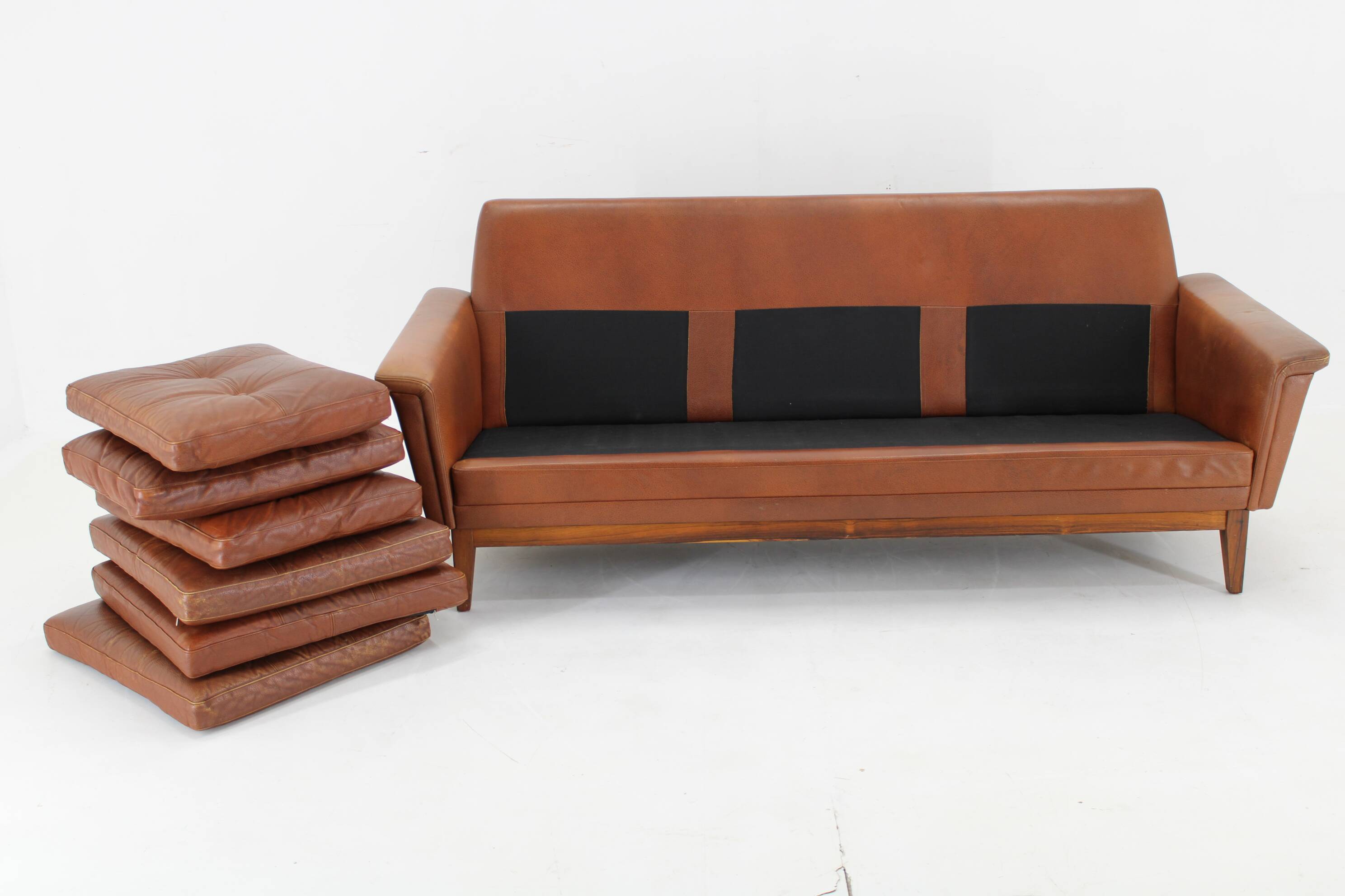 1970s Brown Leather 3-Seater Sofa, Denmark