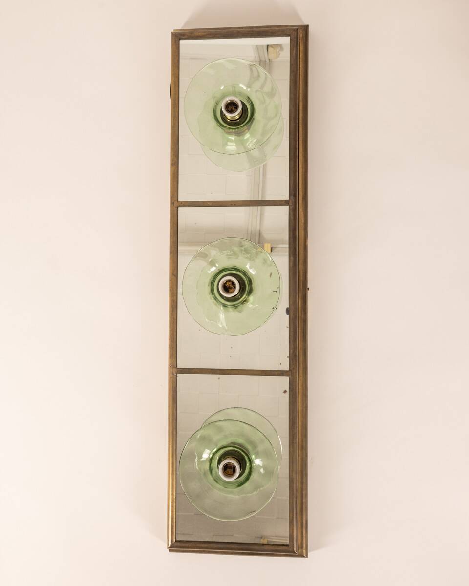 VINTAGE WALL OR CEILING LAMP 1950s BRASS AND GLASS ITALIAN DESIGN