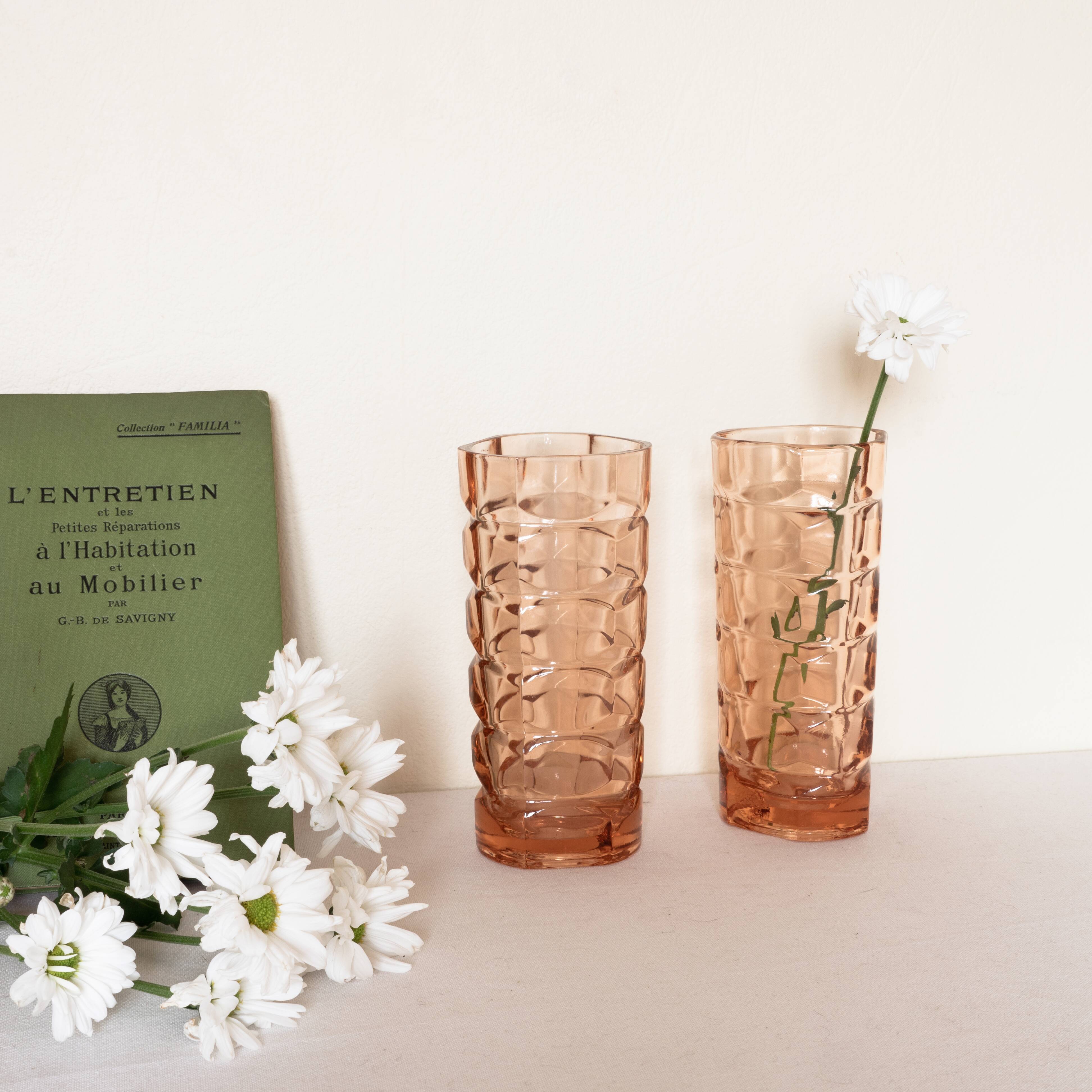 Pair of antique pink glass vases