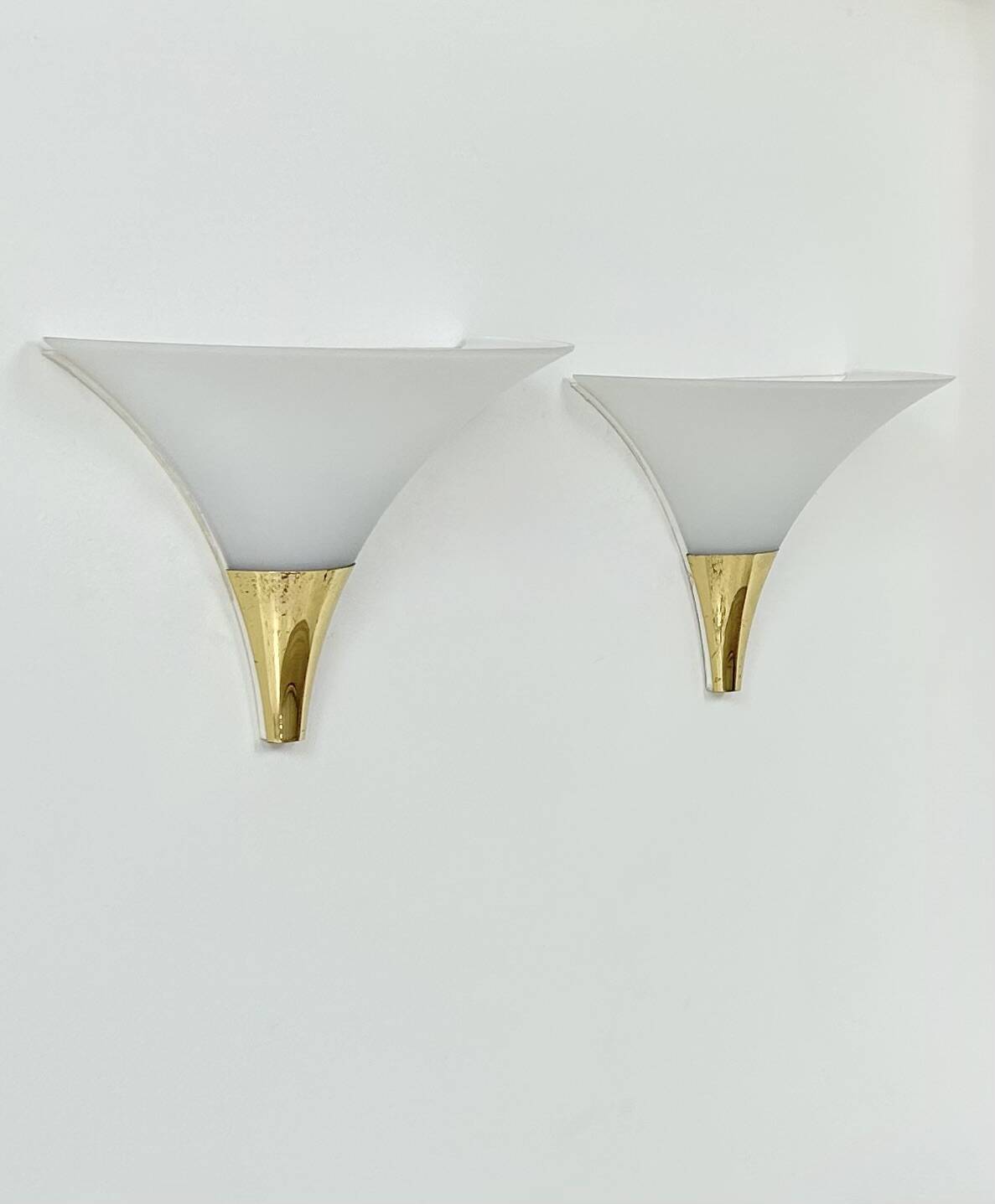 Vintage pair of wall lights, Limburg, opaline and brass, Germany, 1970.