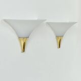 Vintage pair of wall lights, Limburg, opaline and brass, Germany, 1970.