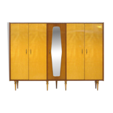 Large vintage mid century modern 5-door Wardrobe in Maple and Teak, 1950s