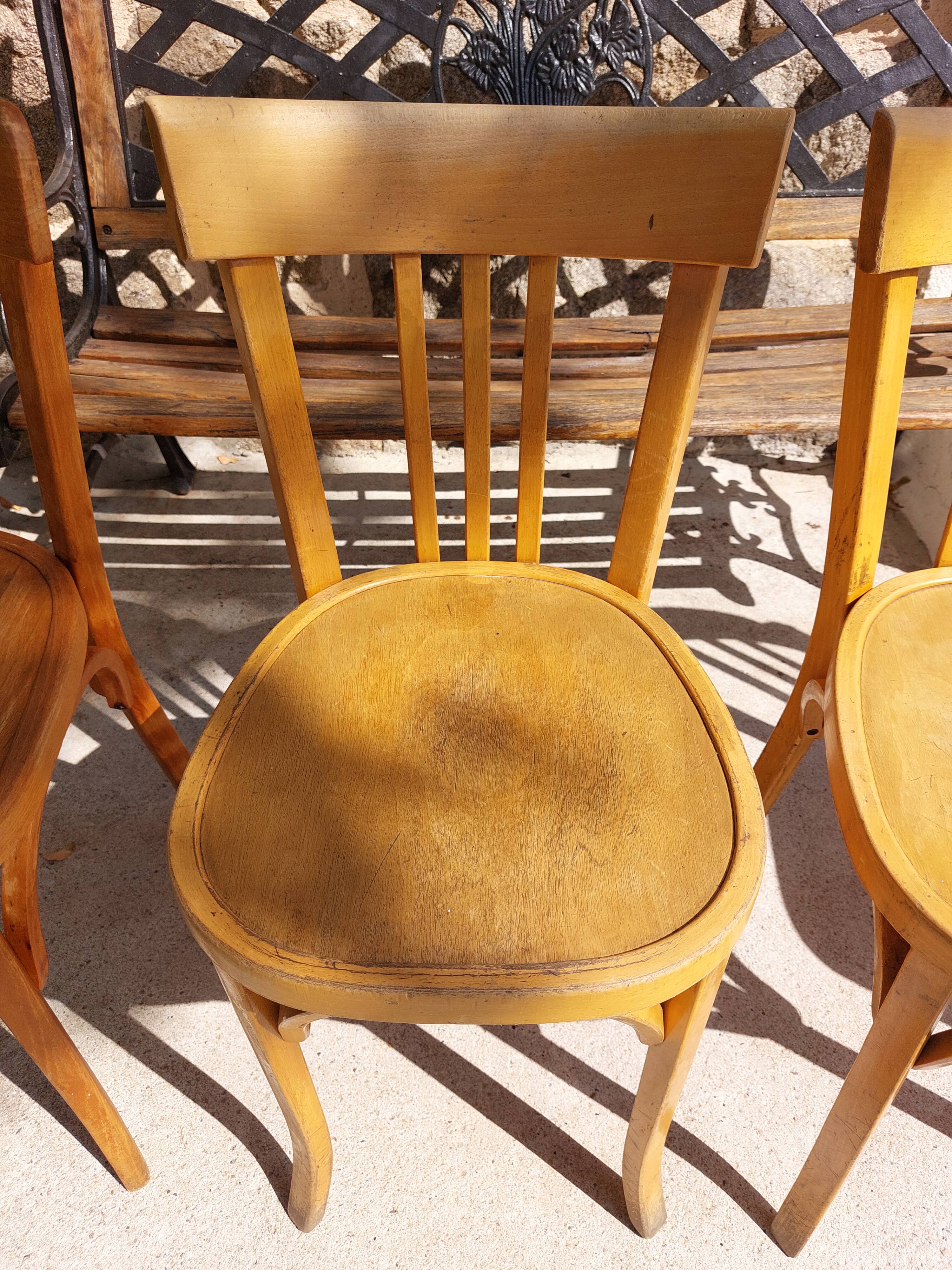 4 Baumann bistro chairs, different shades, vintage
